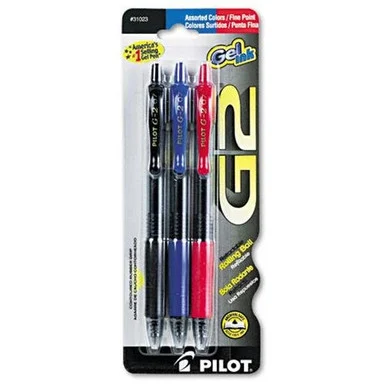 Pilot G2 Retractable Gel Ink Pens - Fine Pen Point Type - 0.7 Mm Pen Point Size - Black, Blue, Red Ink - Black, Blue, Red Barrel - 3 / Pack (31023)