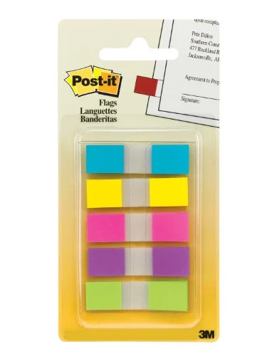 Post-it Togo Portable Flag - Removable, Self-adhesive - 0.50" X 1.75" - Assorted - 100 / Pack (6835CB)