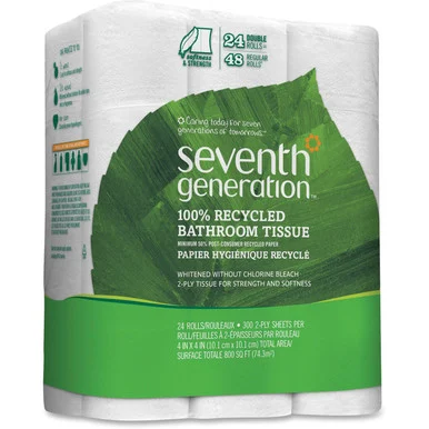Seventh Generation 24-roll 100 Pct Recycled Bath Tissue - 2 Ply - 300 Sheets/roll - White - Soft, Chlorine-free, Dye-free, Fragrance-free - For Bathroom - 48 / Carton (13738ct)