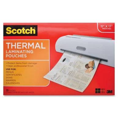 Scotch Thermal Laminator Menu Size Pouches - Menu - Photo-safe - 25 / Pack - Clear (TP385625)