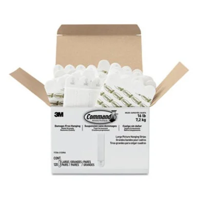3m 17206-S120NA Picture Hanging Strips, Value Pack, Large, Removable, 0.75" X 3.65", White, 120 Pairs/pack