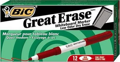 Bic Great Erase Whiteboard Marker - Fine Marker Point Type - Red Ink - 12 / Dozen (GDE11RD)