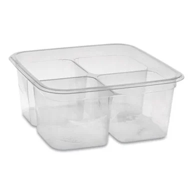 Pactive Y6S324C Earthchoice Pet Container Bases, 4-compartment, 32 Oz, 6.13 X 6.13 X 2.61, Clear, 360/carton