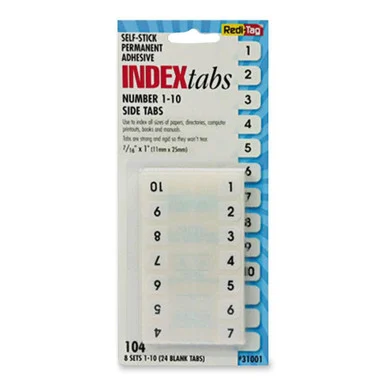 Redi-tag Permanent Numbered Tab Indexes - Printed1-10 - 104 / Pack - White Tab (RTG31001)
