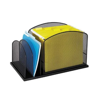 Safco Mesh Hanging File Desk Organizer - 11.3" Height X 19.4" Width X 11.4" Depth - Steel - Black (3259BL)