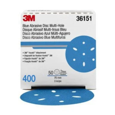 3m 3M-36151 Hookit Blue Abrasive Disc Multi-hole, 3", 400 Grade