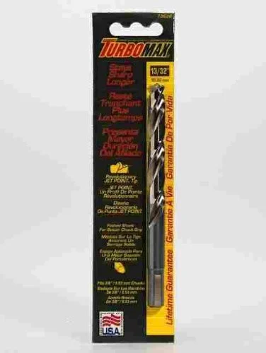 Hanson 73626 Drill Bit, High Speed Steel, Turbomax Tip For Exact Centering, 3/8" Reduced Shank, 13/32", Carded