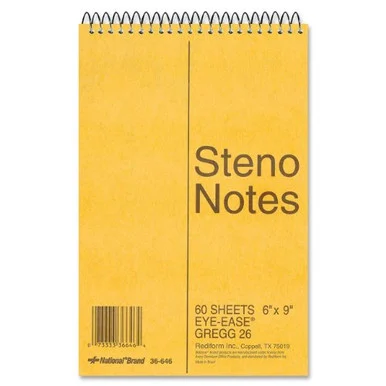 Rediform National Wirebound Steno Notebook - 60 Sheet - 16 Lb - Gregg Ruled - 6" X 9" - 1 Each - Green Paper (RED36646)