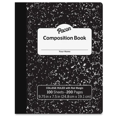 Pacon Marble Hard Cover College Rule Composition Book - 100 Sheets - 200 Pages - College Ruled - White Paper - Black Marble Cover - 1each (mmk37106)