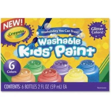 Crayola 6-color Glitter Washable Kids Paint - 2 Oz - 6/set - Red, Yellow, Blue, Green, Purple, Orange (54-2400)