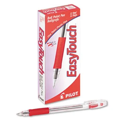 Pilot 32003 Easytouch Stick Ballpoint Pen, Fine 0.7mm, Red Ink, Clear Barrel, Dozen