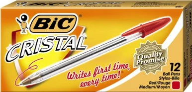 Bic Cristal Ballpoint Pen - Medium Pen Point Type - Point Pen Point Style - Red Ink - Clear Barrel (MS11RD)