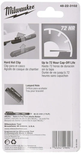 Milwaukee Electric Tools 48-22-3102 Milwaukee Tool 2pk Inkzall Black Medium Point Marker