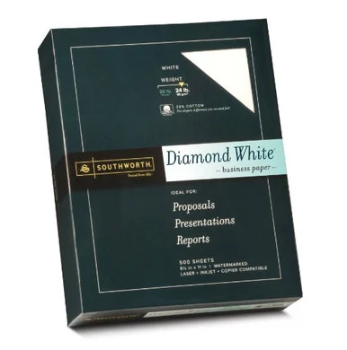 Southworth Diamond White Business Paper - For Laser Print - Letter - 8.50" X 11" - 24 Lb - Recycled - Wove - 500 / Box - White (SOU3122410)