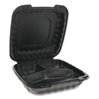 Pactive YCNB09030000 Earthchoice Smartlock Microwavable Hinged Lid Containers, 3 Compartment, 9.33 X 8.88 X 3.1, Black, 120/carton