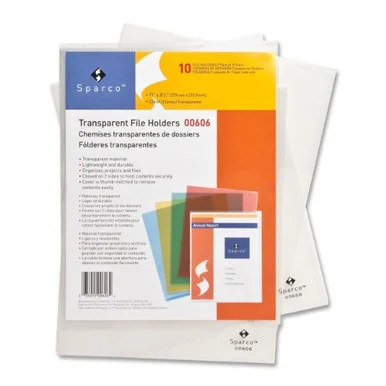 Sparco Transparent File Holder - Letter - 8.50" X 11" - Clear - 10 / Pack (SPR00606)