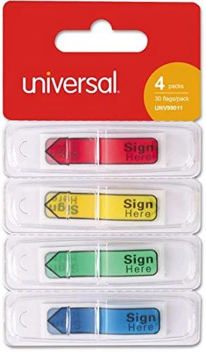 Universal Office Products UNV99011 Deluxe Message Arrow Flags, "sign Here", Assorted Colors, 120/pack