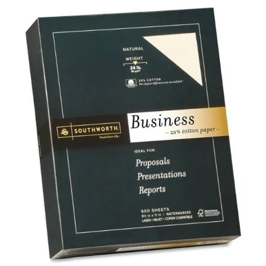 Southworth 24lb 25% Cotton Business Paper - For Laser, Inkjet Print - Letter - 8.50" X 11" - 24 Lb - Recycled - Wove - 500 / Box - Natural (404NC)