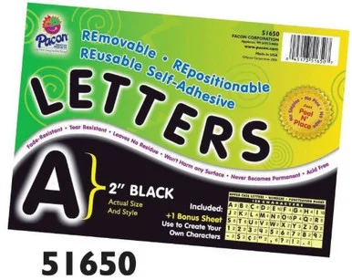 Pacon Self-adhesive Removable Letters - 159 Character - 2" - Black (PAC51650)