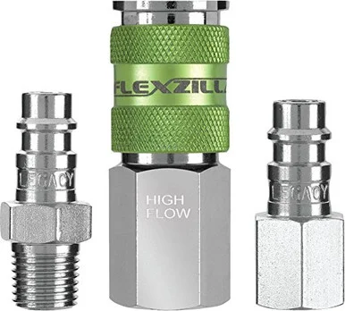 Legacy Manufacturing A53452FZ Flexzilla Pro High Flow Coupler And Plug Kit, 1/4" Npt, 1/4" Body, 3-piece