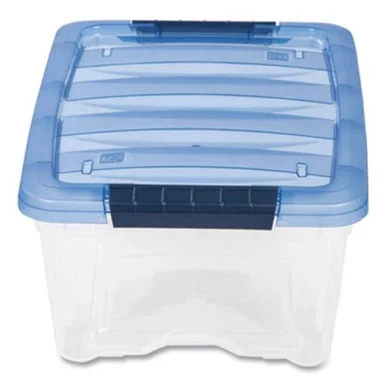 Iris Usa, Inc 100306 Stack And Pull Latching Flat Lid Storage Box, 3.23 Gal, 10.9" X 16.5" X 6.5", Clear/translucent Blue - Iris Inc