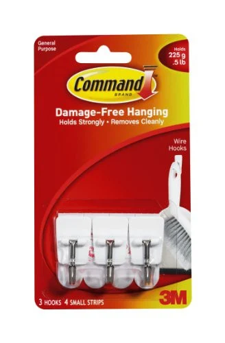 Command Utensil Small Wire Hook - 3 Hook - 226.8 G Capacityplastic Base - White (MMM17067)