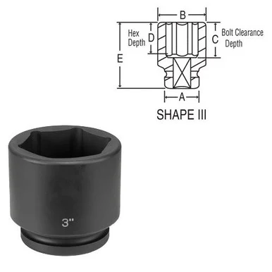 Grey Pneumatic 1"Drivex3-1/4"Standard 1" Drive 6 Point Fractional Impact Socket 3-1/4 4104R