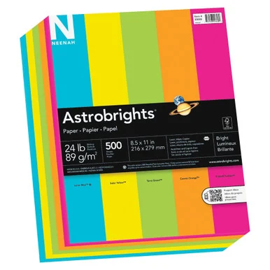Astrobrights Colored Paper - For Inkjet, Laser Print - Letter - 8.50" X 11" - 24 Lb Basis Weight - Smooth - 500 / Pack - Lunar Blue, Terra Green, Cosmic Orange, Solar Yellow, Fireball Fuschia (99608)