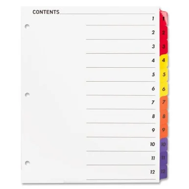 Sparco Color Coded Indexing System - Printed1-12 - 12 / Set - White Divider - Multicolor Tab (SPR21903)