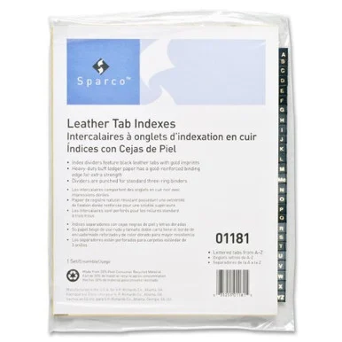 Sparco Leather Alpha Tab Index - Printeda-z - 8.50" X 11" - 25 / Set - Buff Divider - Black Tab (SPR01181)