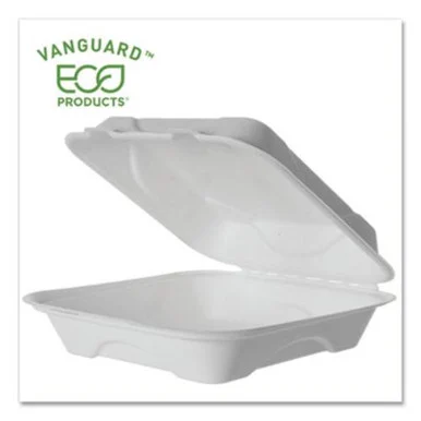 Eco Products EP-HC91NFA Vanguard Renewable And Compostable Sugarcane Clamshells, 1-compartment, 9 X 9 X 3, White, 200/carton