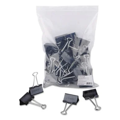 Universal Office Products UNV10220VP Large Binder Clips, Zip-seal Bag, 1" Capacity, 2" Wide, Black, 36/bag