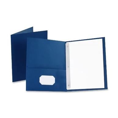 Oxford Twin-pocket Folders With Fasteners - Letter - 8.50" X 11" - 85 Sheet Capacity - 3 Fastener - 0.50" Folder Fastener Capacity - 2 Pockets - Leatherette Paper - Blue - 25 / Box (ESS57702)