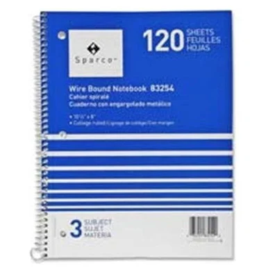 Sparco Quality Wirebound 5-subject Notebook - 180 Sheet - 16 Lb - Legal/wide Ruled - 8" X 10.50" - 1 Each - Bright White Paper Assorted Cover (SPR83252)