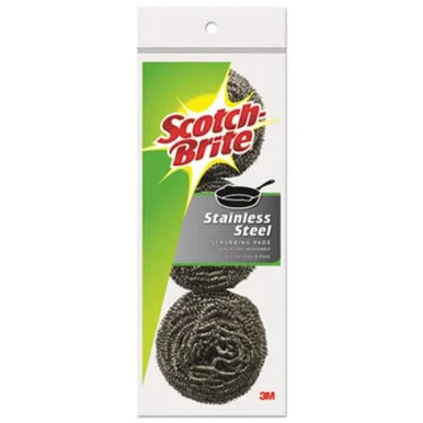 3m 214C Metal Scrubbing Pads, 2 1/2" X 2 3/4", Stainless Steel, Silver, 3/pk, 8 Pks/ct