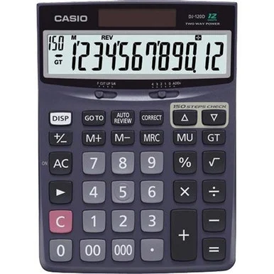 Casio Desk Calculator with Check & Correct Function - 12 Character(s) - LCD - Battery, Solar Powered - 1.4" x 5.5" DJ120D