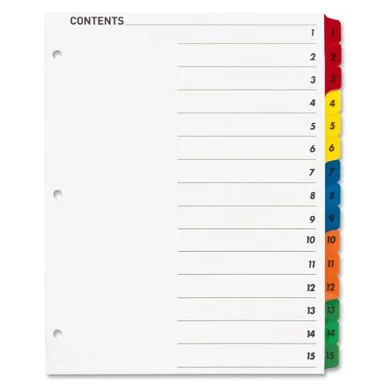 Sparco Color Coded Indexing System - Blank - 15 / Set - White Divider - Multicolor Tab (SPR21904)