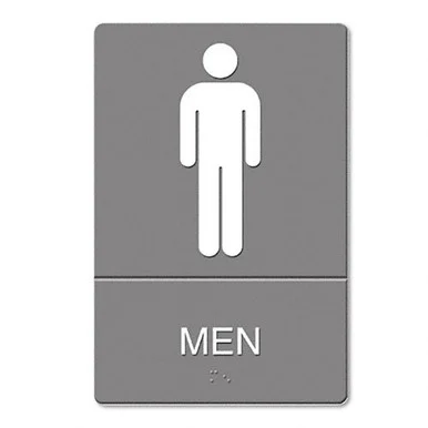 U.s. Stamp & Sign Ada Men's Restroom Sign W Symbol - "men" Preprinted - 6" Width X 9" Height - Gray (4817)