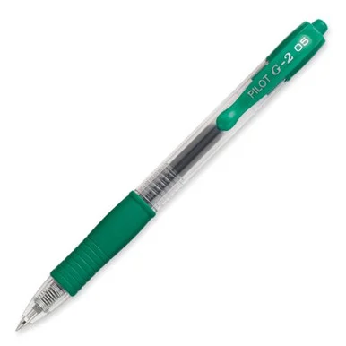 Pilot G2 Extra Fine Point Retractable Rollerball Pen - Fine Pen Point Type - 0.5 Mm Pen Point Size - Green Ink - Clear Barrel - 12 / Dozen (31005)