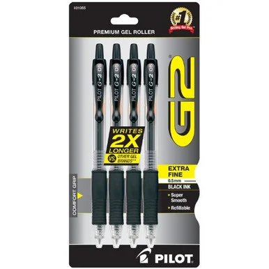 Pilot G2 Retractable Gel Ink Rolling Ball Pen - 0.5 Mm Pen Point Size - Black Ink - 4 / Pack (PIL31055)