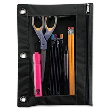 Advantus Binder Pencil Pouch - Rectangular - 3 X Holes - Vinyl - 1each - Black, Clear (67024)