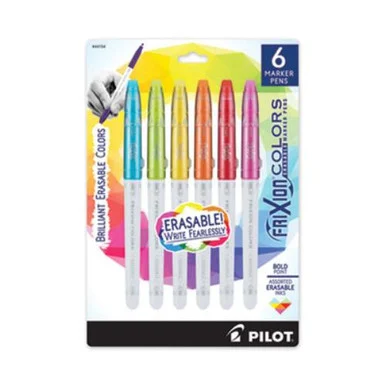 Pilot 44154 Frixion Colors Erasable Stick Marker Pen, Bold 2.5 Mm, Assorted Ink, White Barrel, 6/pack