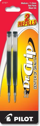 Pilot Dr. Grip Center Of Gravity Pen Refill - 1 Mm - Medium Point - Black - 2 / Pack (PIL77271)