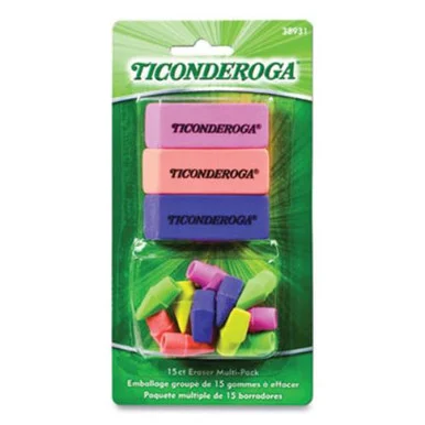 Dixon Ticonderoga 38931 Neon Eraser Multipack, 3 Beveled, 12 Wedge Cap, Multicolor