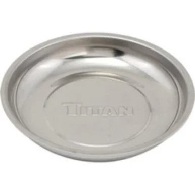 Titan 21264 Tool Magnetic Tray, 5-7/8 In. Diameter Round, Stainless Steel, With Non Marring Rubber Covered Base