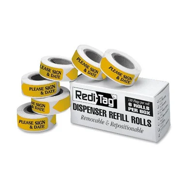 Redi-tag Sign/date Refill Tags - Removable, Self-adhesive - 1.88" X 0.56" - Please Sign & Date - Yellow - 6 / Box (RTG91032)