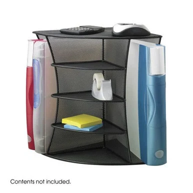 Safco Mesh Corner Organizer - 13" Height X 15" Width X 11" Depth - Steel - Black (3261BL)
