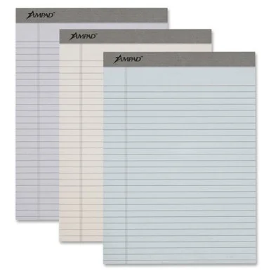 Ampad Pastel Writing Pads - 50 Sheet - 15 Lb - Letter 8.50" X 11" - 6 / Pack - Blue, Gray, Orchid Paper (20602R)