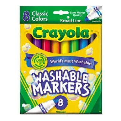 Crayola Classic Washable Marker Set - Broad Marker Point Type - Conical Marker Point Style - Red, Orange, Yellow, Green, Blue, Violet, Brown, Black Ink - 8 / Set (587808)