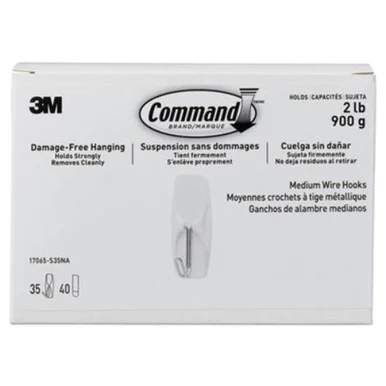 3m 17065S35NA General Purpose Hooks, Metal, White, 2 Lb Cap, 35/pack